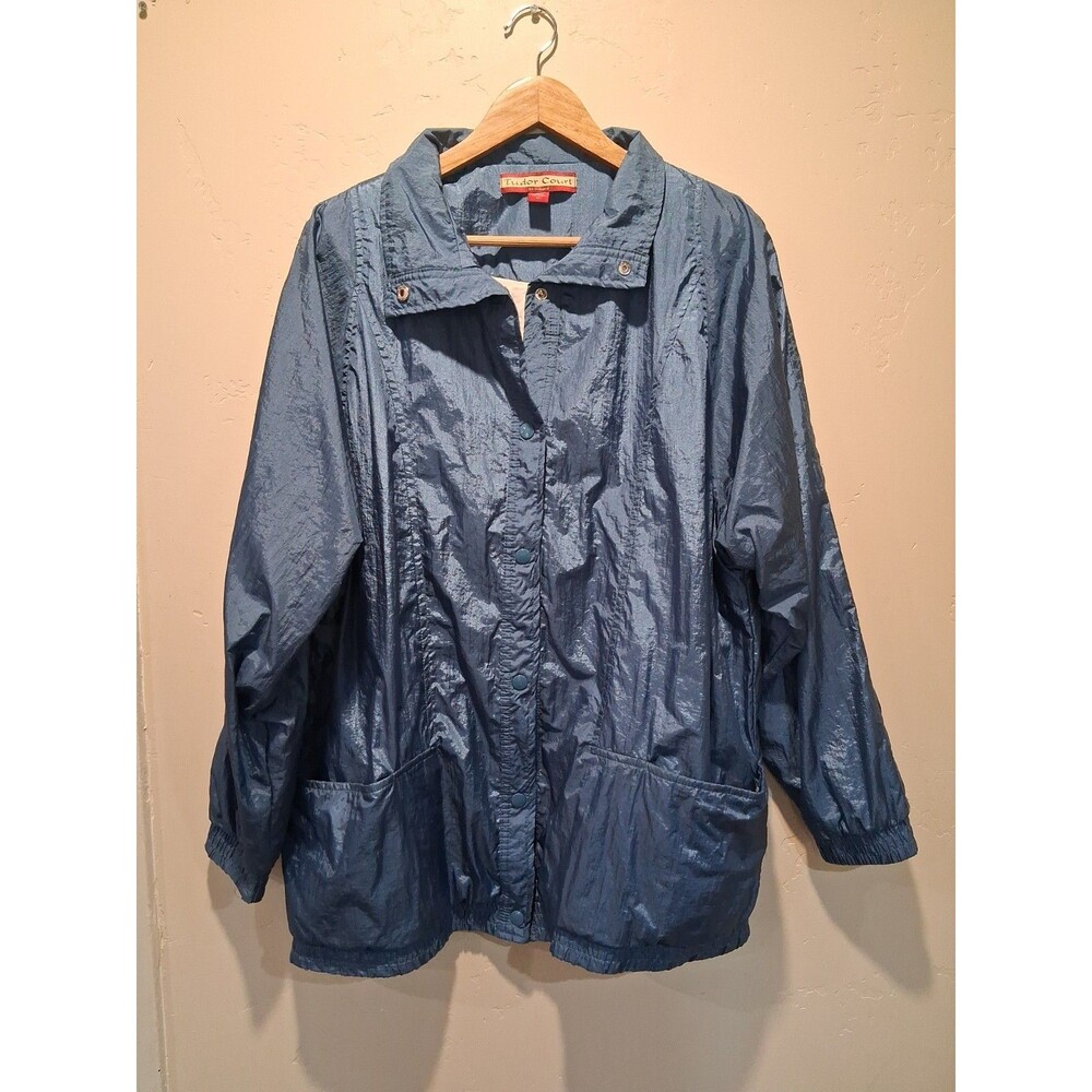 Vintage Tudor Court Womens Jacket Size XL Button Up Blue Windbreaker GrandmaCore